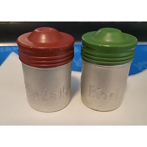 VTG Lot of 2 Kodak 35mm Film Roll Embossed Container Metal Tin Can Canister